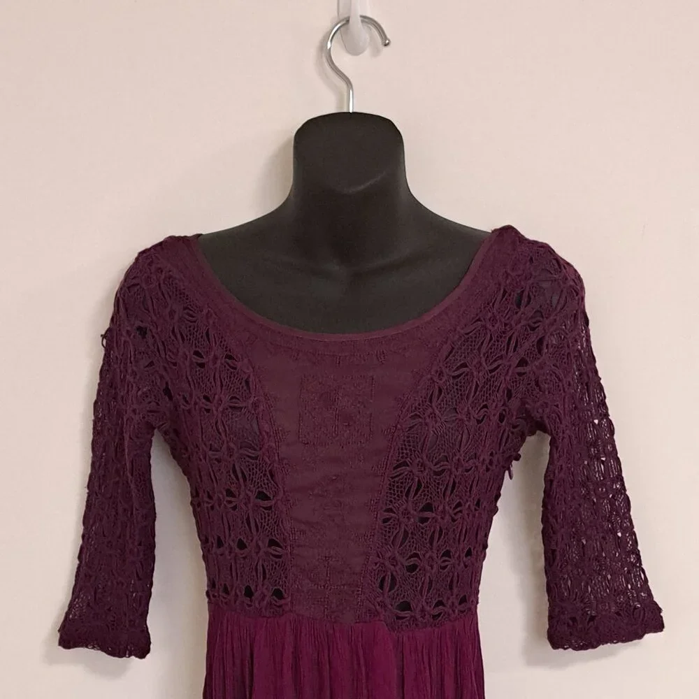 Free People Lonesome Dove Hi Lo Lace Dress in Plum Misses Size 0